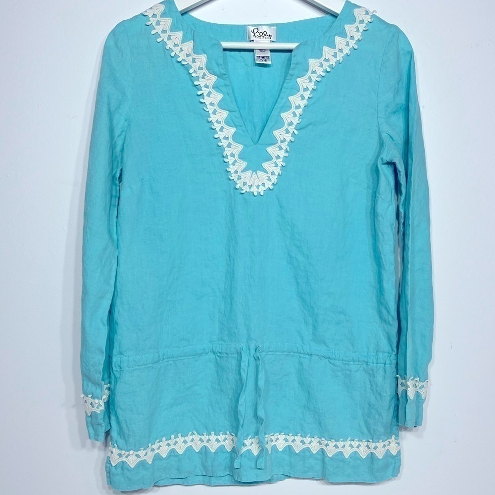 Lilly Pulitzer vintage 100% linen turquoise coverup dress size XS